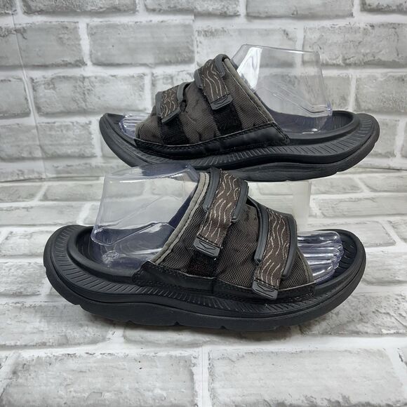 Hoka One Ora Luxe Men’s Size 10 Black Recovery Slide Slippers Adjustable Sandals - Picture 1 of 12